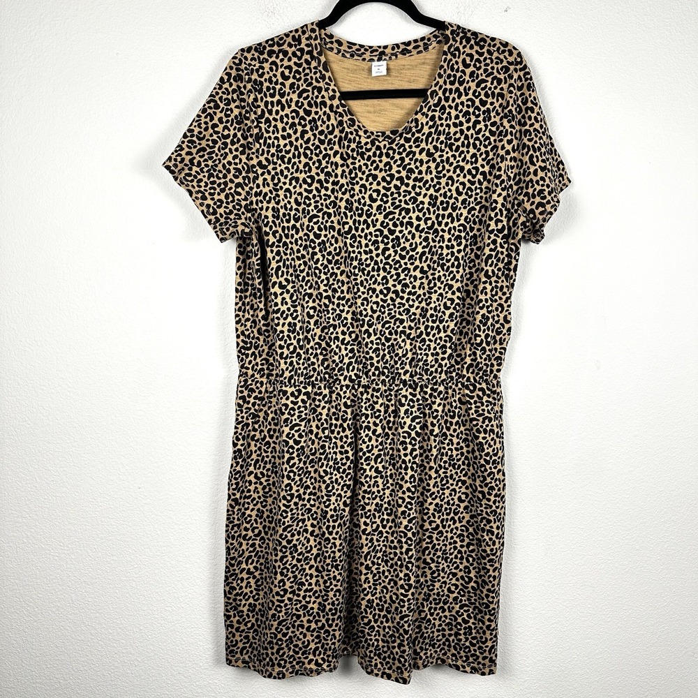 Old Navy Leopard Print T-Shirt Dress Womens‎ XL Brown Black Excellent Cotton